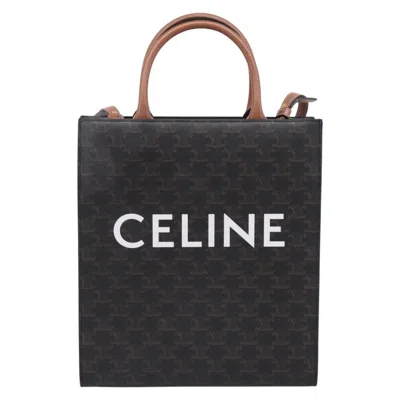 Pre-owned Celine Vertical Cabas Tote Triomphe Coated Canvas Brown Canvas Tote Bag Bag ()