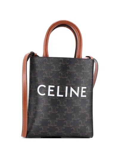 Pre-owned Celine Vertical Cabas Tote Triomphe Coated Canvas Mini Satchel In Brown