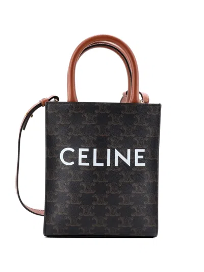 Pre-owned Celine Vertical Cabas Tote Triomphe Coated Canvas Mini Satchel In Brown