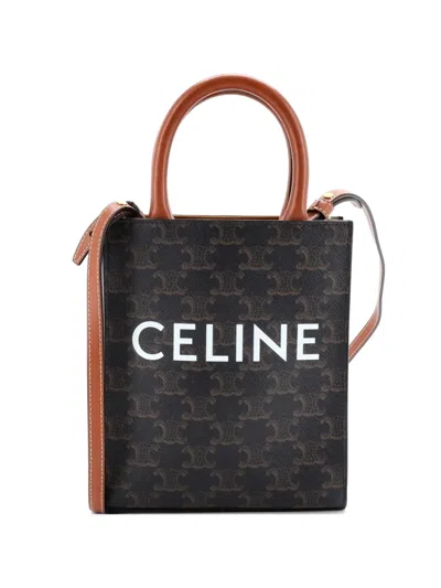 Pre-owned Celine Vertical Cabas Tote Triomphe Coated Canvas Mini Satchel In Brown