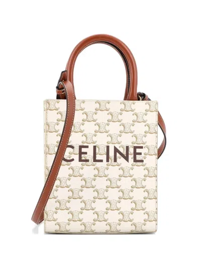 Pre-owned Celine Vertical Cabas Tote Triomphe Coated Canvas Mini Satchel In Brown