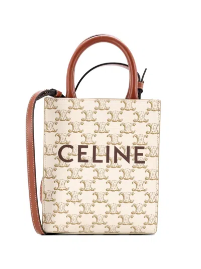 Pre-owned Celine Vertical Cabas Tote Triomphe Coated Canvas Mini Satchel In Brown
