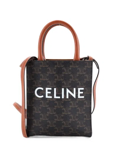 Pre-owned Celine Vertical Cabas Tote Triomphe Coated Canvas Mini Satchel In Brown