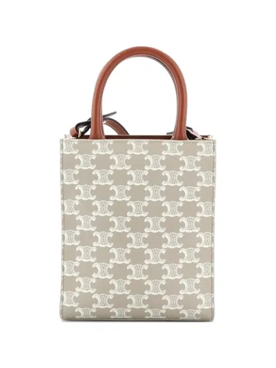 Pre-owned Celine Vertical Cabas Tote Triomphe Coated Canvas Mini Satchel In Neutral