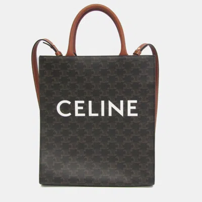 Pre-owned Celine Vertical Cabas Triomphe Canvas Leather Shoulder Bag Tote Bag Brown Dark Brown