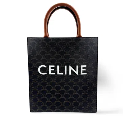Pre-owned Celine Vertical Cabas Triomphe Coated Canvas Black Canvas Tote Bag Bag ()