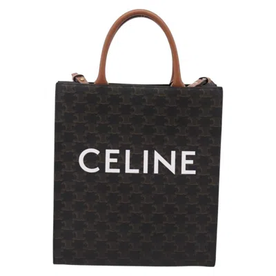 Pre-owned Celine Vertical Cabas Triomphe Coated Canvas Brown Canvas Tote Bag Bag ()
