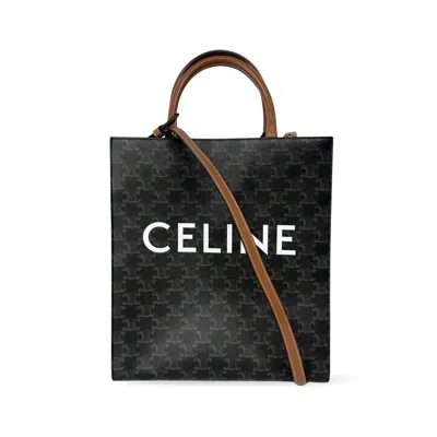 Pre-owned Celine Vertical Cabas Triomphe Coated Canvas Brown Canvas Tote Bag Bag ()