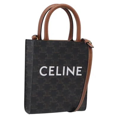Pre-owned Celine Vertical Cabas Triomphe Coated Canvas Brown Canvas Tote Bag Bag ()