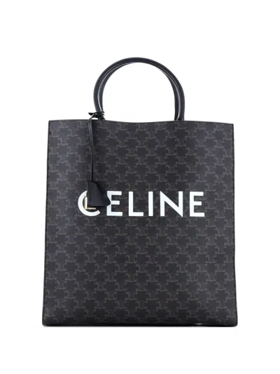 Pre-owned Celine Vertical Cabas Triomphe Coated Canvas Large Tote Bag In Brown