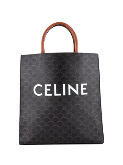 Pre-owned Celine Vertical Cabas Triomphe Coated Canvas Large Tote Bag In Brown