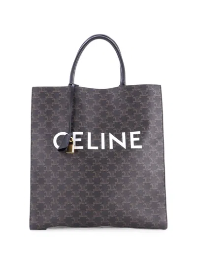 Pre-owned Celine Vertical Cabas Triomphe Coated Canvas Large Tote Bag In Brown