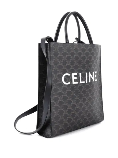 Pre-owned Celine Vertical Cabas Triomphe Coated Canvas Medium Tote Bag In Black