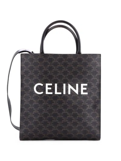 Pre-owned Celine Vertical Cabas Triomphe Coated Canvas Medium Tote Bag In Black