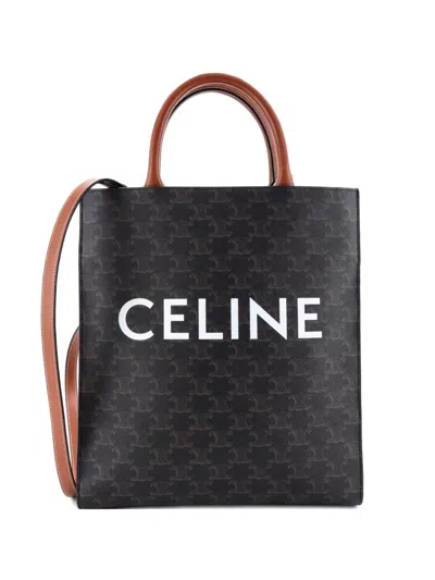 Pre-owned Celine Vertical Cabas Triomphe Coated Canvas Medium Tote Bag In Brown