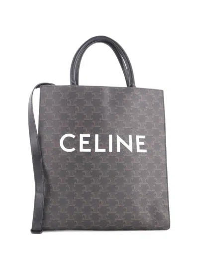 Pre-owned Celine Vertical Cabas Triomphe Coated Canvas Medium Tote Bag In Brown
