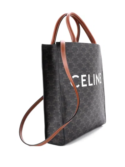 Pre-owned Celine Vertical Cabas Triomphe Coated Canvas Small Tote Bag In Brown