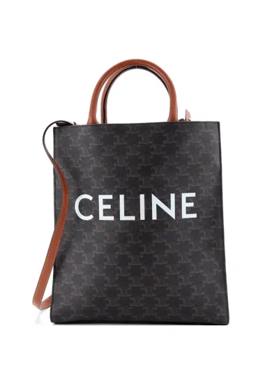 Pre-owned Celine Vertical Cabas Triomphe Coated Canvas Small Tote Bag In Brown