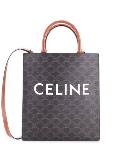 Pre-owned Celine Vertical Cabas Triomphe Coated Canvas Small Tote Bag In Brown