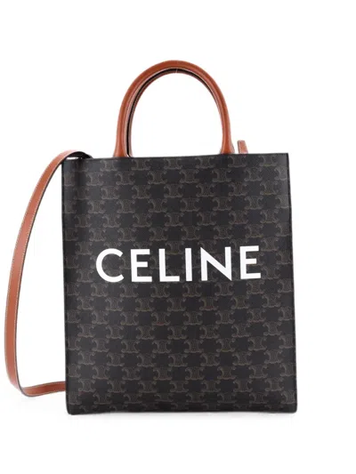 Pre-owned Celine Vertical Cabas Triomphe Coated Canvas Small Tote Bag In Brown