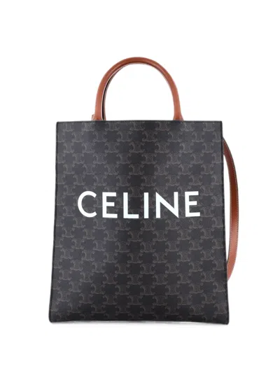 Pre-owned Celine Vertical Cabas Triomphe Coated Canvas Small Tote Bag In Brown