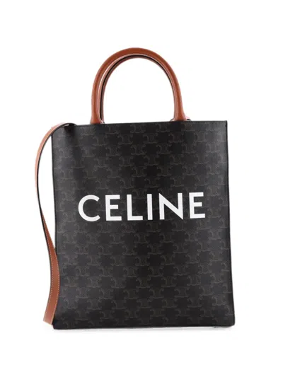 Pre-owned Celine Vertical Cabas Triomphe Coated Canvas Small Tote Bag In Brown
