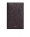 Celine Vertical Card Holder In Grained Calfskin In Gray