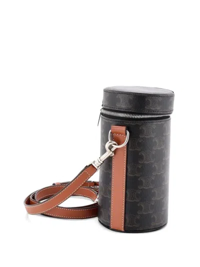 Pre-owned Celine Vertical Cylinder Bag Triomphe Coated Canvas Crossbody Bag In Brown