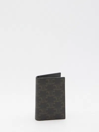 Celine Vertical Triomphe Canvas Card Holder In White