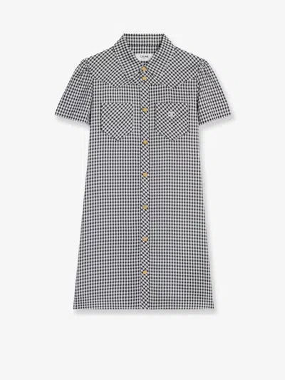 Celine Vichy Silk Mini Chemisier Dress In Black