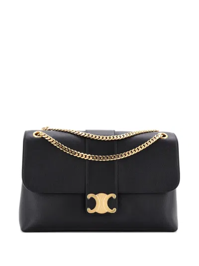 Pre-owned Celine Victoire Flap Leather Large Shoulder Bag In Black