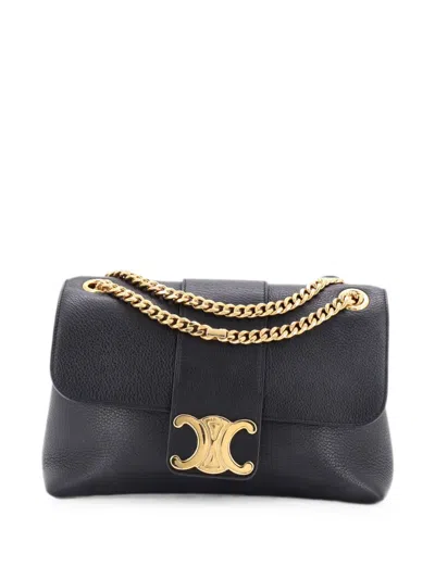 Pre-owned Celine Victoire Flap Leather Medium Shoulder Bag In Black