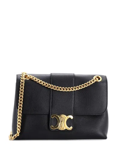 Pre-owned Celine Victoire Flap Leather Teen Shoulder Bag In Black
