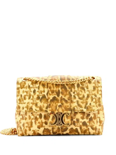 Pre-owned Celine Victoire Flap Printed Triomphe Coated Canvas Medium Shoulder Bag In Neutral