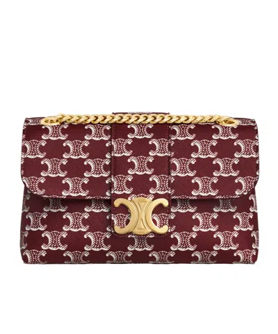 Celine Victoire Two-color Shoulder Bag In Light Wine Red