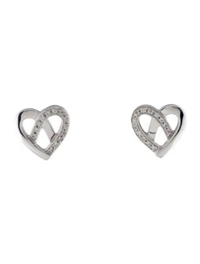 Pre-owned Celine Vintage 18k Diamond Heart Stud Earrings In Multi