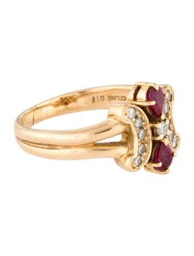 Pre-owned Celine Vintage 18k Ruby & Diamond Triomphe Ring In Multi