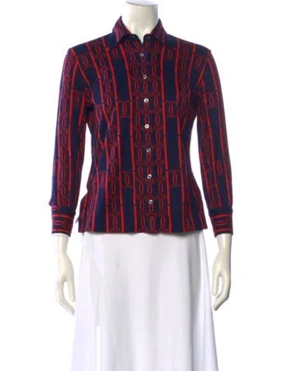 Pre-owned Celine Vintage 1970's Button-up Top In Blue