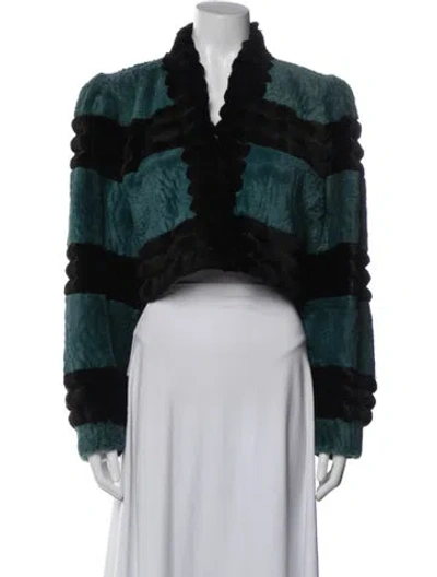 Pre-owned Celine Vintage 1980's Faux Fur Jacket In Black/blue