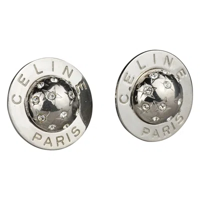 Pre-owned Celine Vintage 1989  Paris Rhinestone Planet Sphere Earrings In Gray