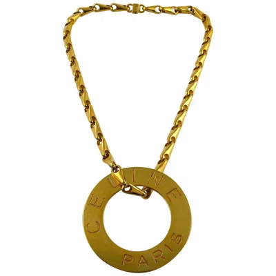 Pre-owned Celine Vintage 1990 Massive Gold Toned Disc Pendant Necklace In Brown