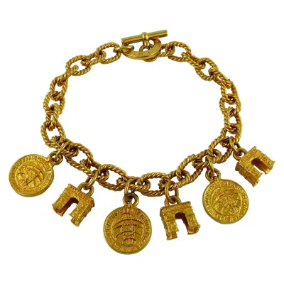 Pre-owned Celine Vintage 1991 Iconic Planisphere Coins And Arc De Triomphe Charms Necklace In Brown
