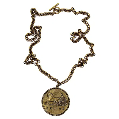 Pre-owned Celine Vintage Antiqued Gold Tone Carriage Pendant Necklace In Multi