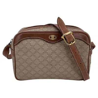 Pre-owned Celine Vintage Beige Macadam Canvas Small Crossbody Bag In Brown