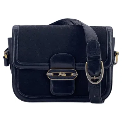 Pre-owned Celine Vintage Black Horse C Carriage Canvas Box Flap Shoulder Bag