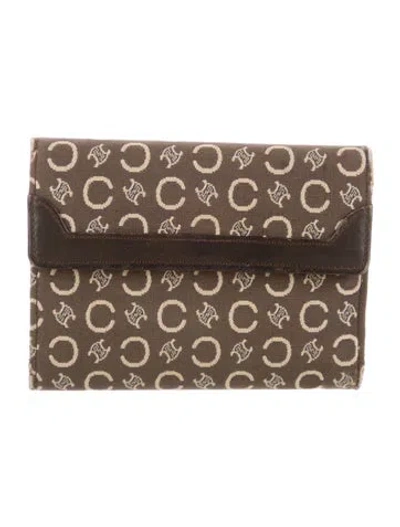 Pre-owned Celine Vintage Canvas Compact Wallet In Brown