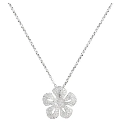 Pre-owned Celine Vintage  Flower Diamond And Ruby Pendant Necklace In Platinum In Multiple