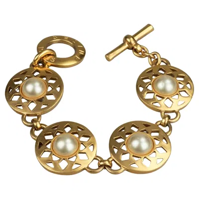 Pre-owned Celine Vintage  Paris Geometric Cut Out Discs Pearl Link Bracelet In Multi