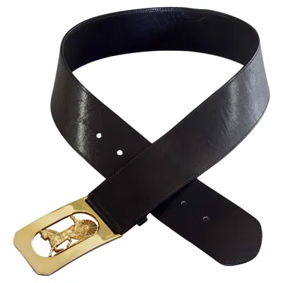 Pre-owned Celine Vintage  Paris Horse Carriage Buckle Dark Brown Leather Belt