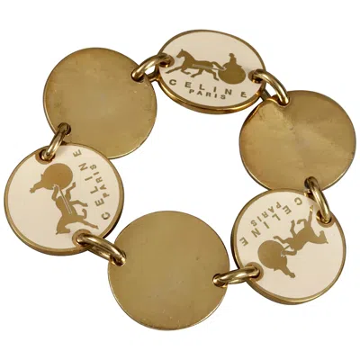 Pre-owned Celine Vintage  Paris Horse Carriage Medallion Enamel Link Bracelet In Brown